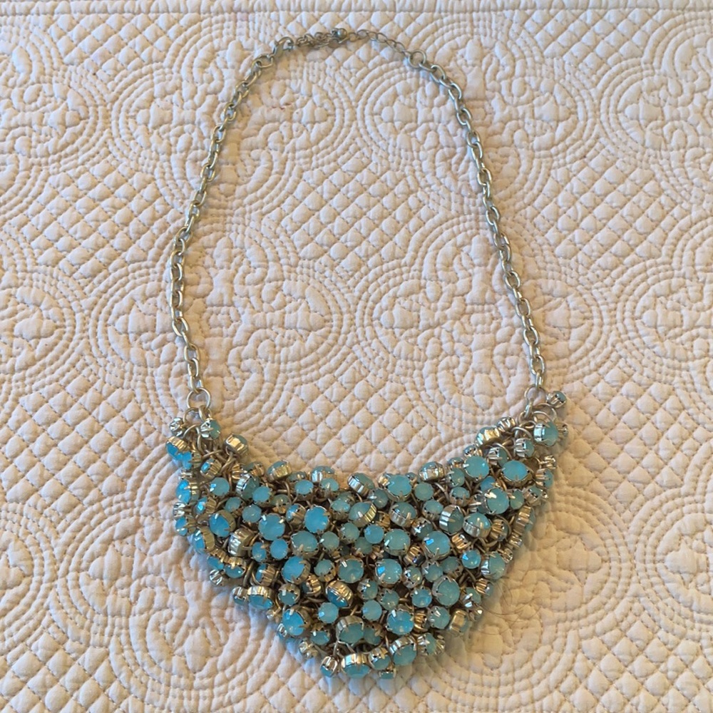Metal Beaded Necklace with Turquoise Colored Stones